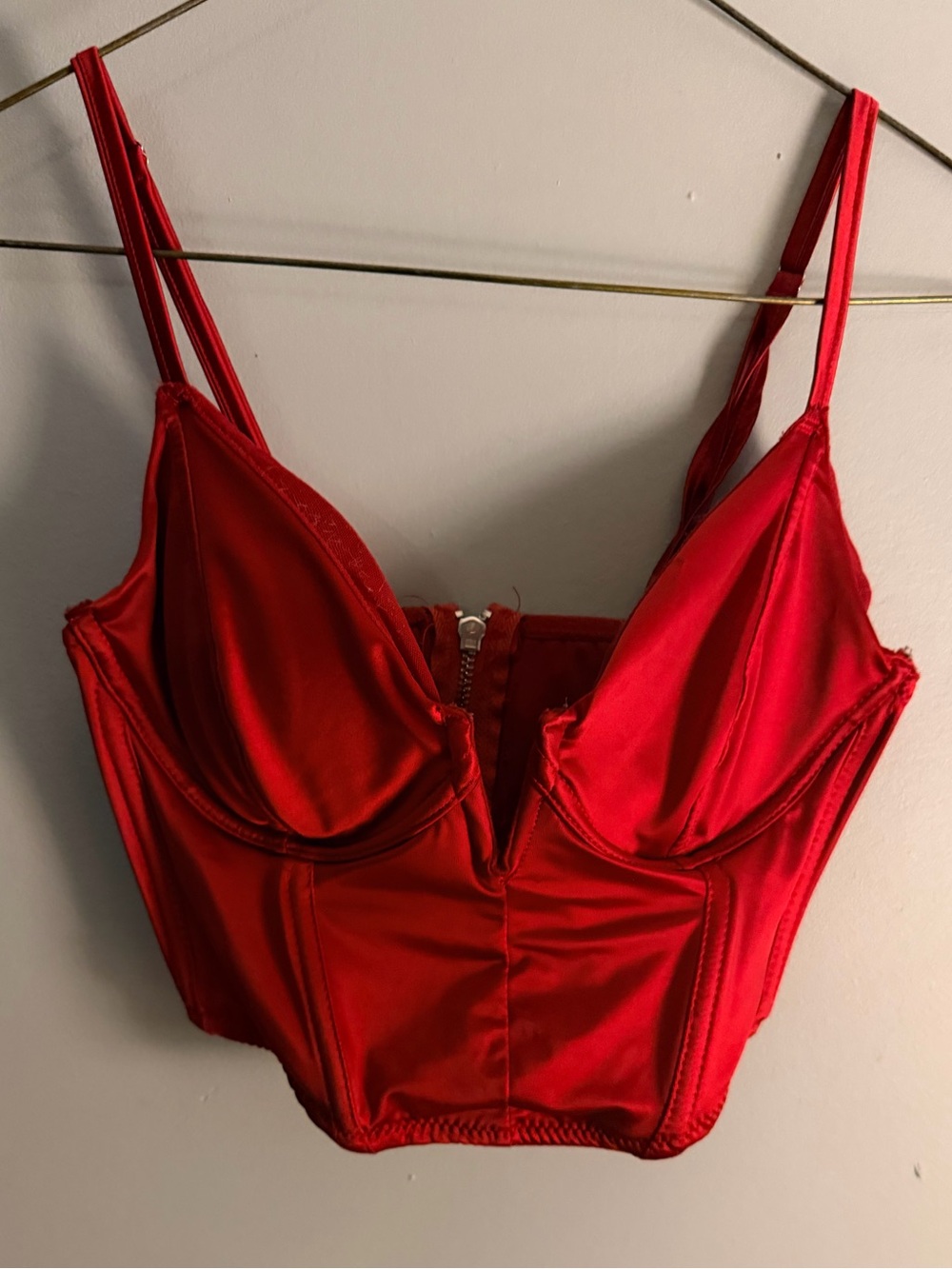 Garage silky satin cropped corset top bustier zip back underwire v